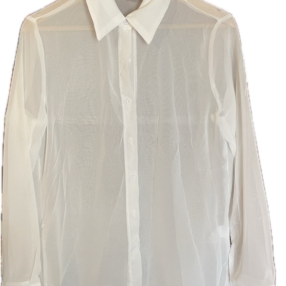 NEW! Sheer white button down shirt - Picture 2 of 6